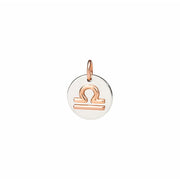 Ciondolo Zodiaco Bilancia DoDo in argento 925 e oro rosa 9K, simbolo di equilibrio e armonia con cordino nero incluso.